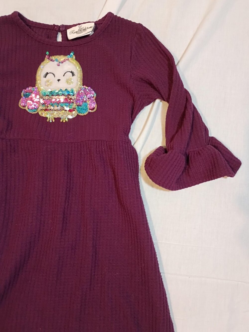 Rare Editions/Dress/Girls 6X/Purple/Sequin Owl Ruffle Sleeve Woodlandcore Sparkl - Picture 7 of 9